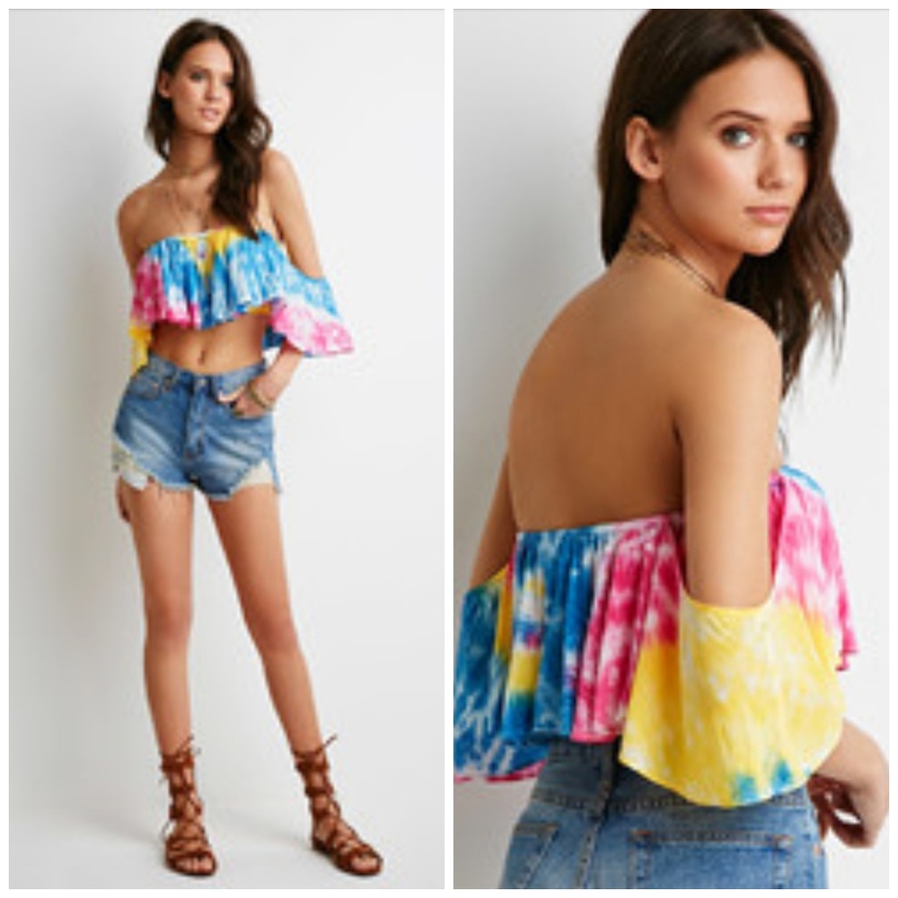 Forever 21 Off The Shoulder Tie Dye Crop Top